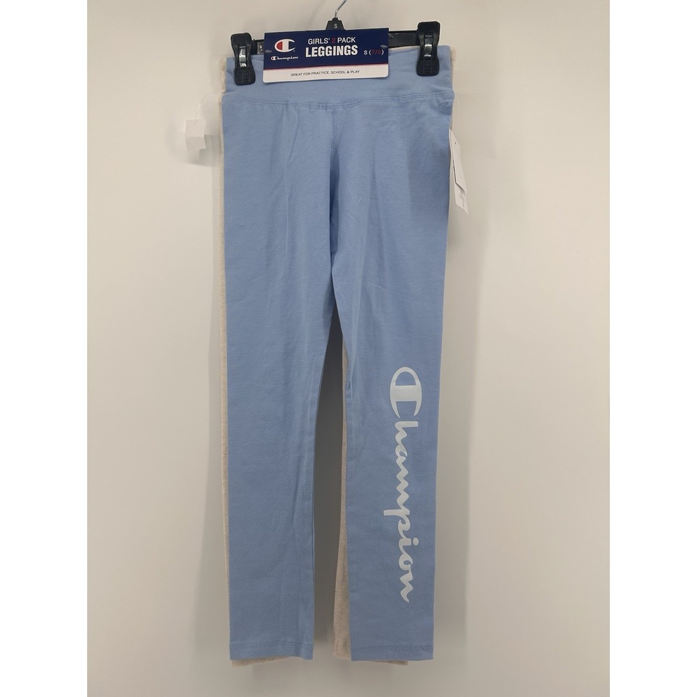 Champion Girls Leggings 2 Pack Size S 7-8 Blue Cream‎ Logo NWT